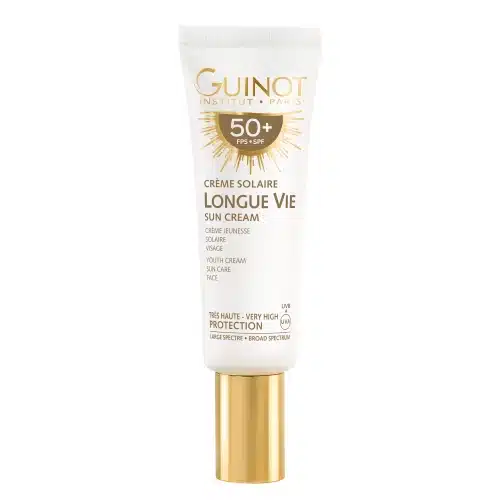 Guinot Longue Vie Sun stangrinamasis jauninamasis losjonas nuo saulės kūnui SPF50, 150 ml