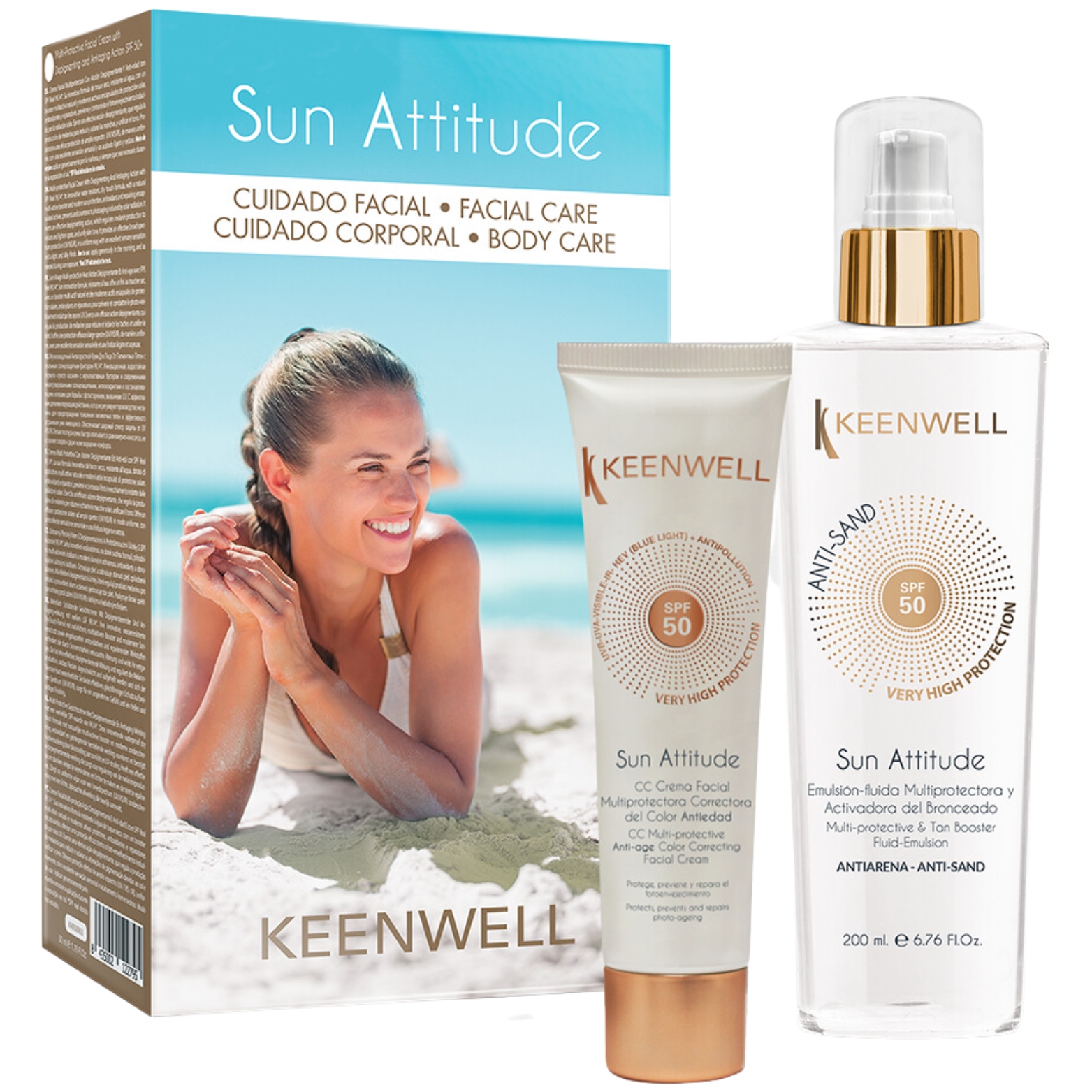 KEENWELL SUN ATTITUDE SPF 50 CC KREMAS VEIDUI, 60 ml + FLUIDAS NUO SAULĖS SPF50, 200 ml 1 KEENWELL SUN ATTITUDE SPF 50 CC KREMAS VEIDUI, 60 ml + FLUIDAS NUO SAULĖS SPF50, 200 ml