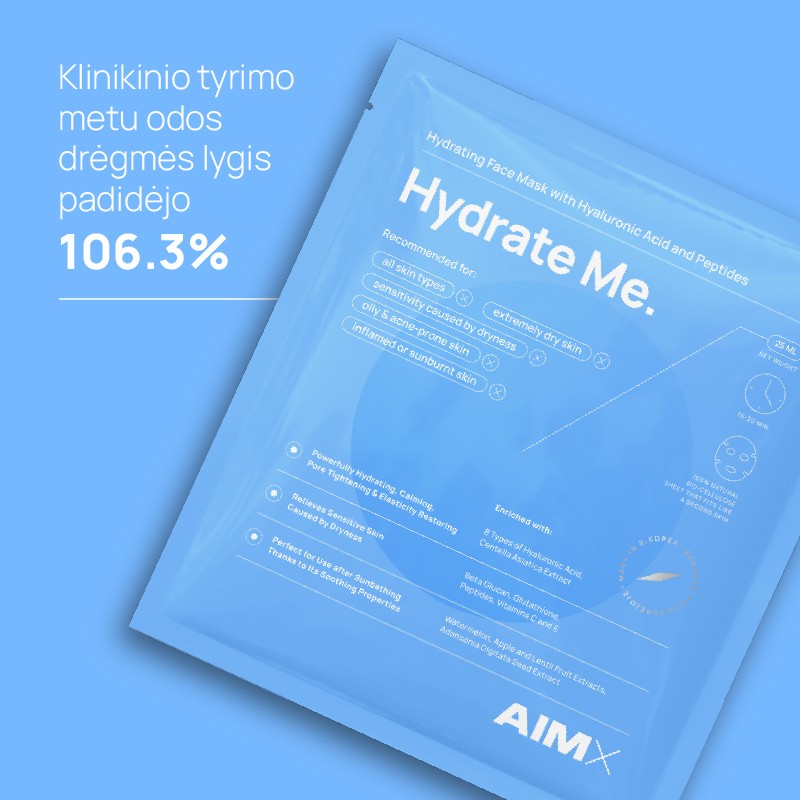 AIMX Greito poveikio giliai drėkinanti veido kaukė su peptidais AIMX Hydrate Me, 5 vnt.