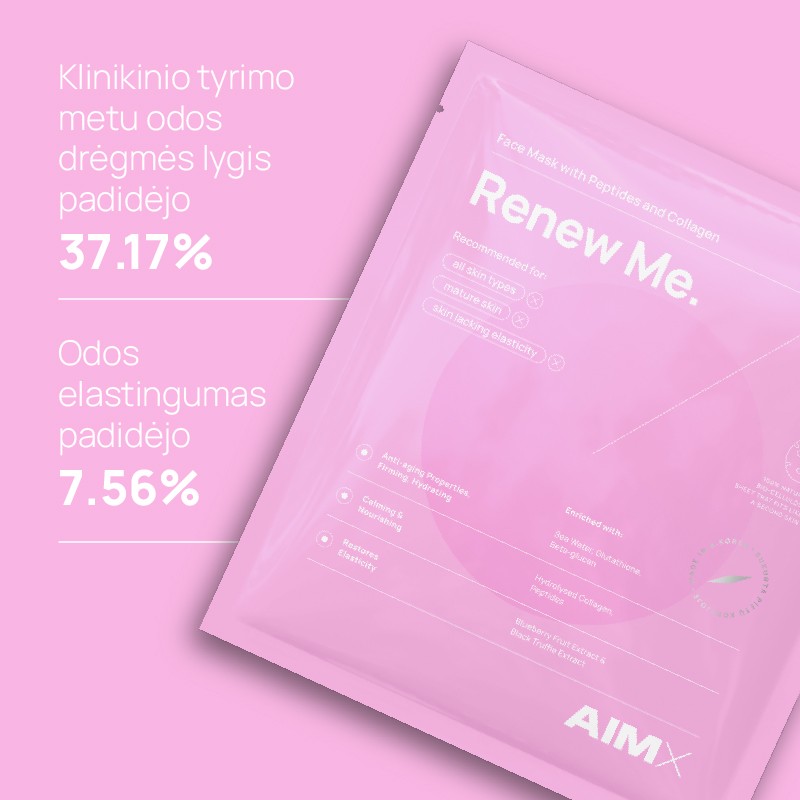 AIMX Greito poveikio lakštinė veido kaukė su peptidais ir kolagenu AIMX Renew Me, 5 vnt.