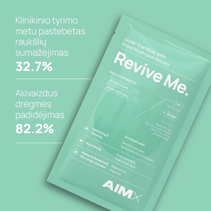 AIMX Drėkinanti ir gaivinanti paakių kaukė su hialuronu AIMX Revive Me, 5 vnt.