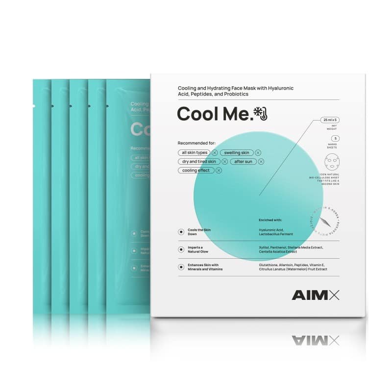 AIMX Greito poveikio intensyviai regeneruojanti ir drėkinanti lakštinė kaukė su vėsinančiu ir raminančiu poveikiu AIMX Cool Me,