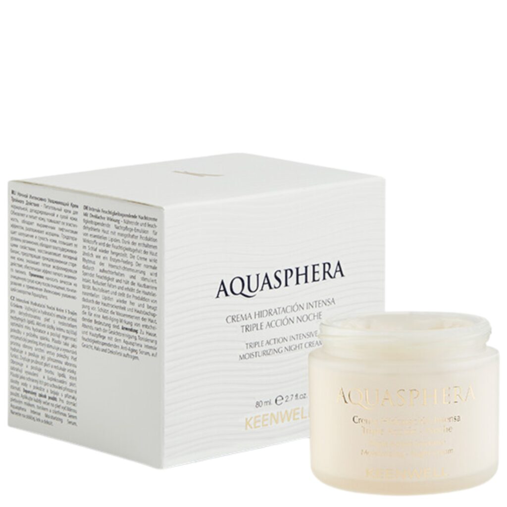 KEENWELL AQUASPHERA TREJOPO POVEIKIO INTENSYVIAI DRĖKINANTIS NAKTINIS KREMAS, 80 ML