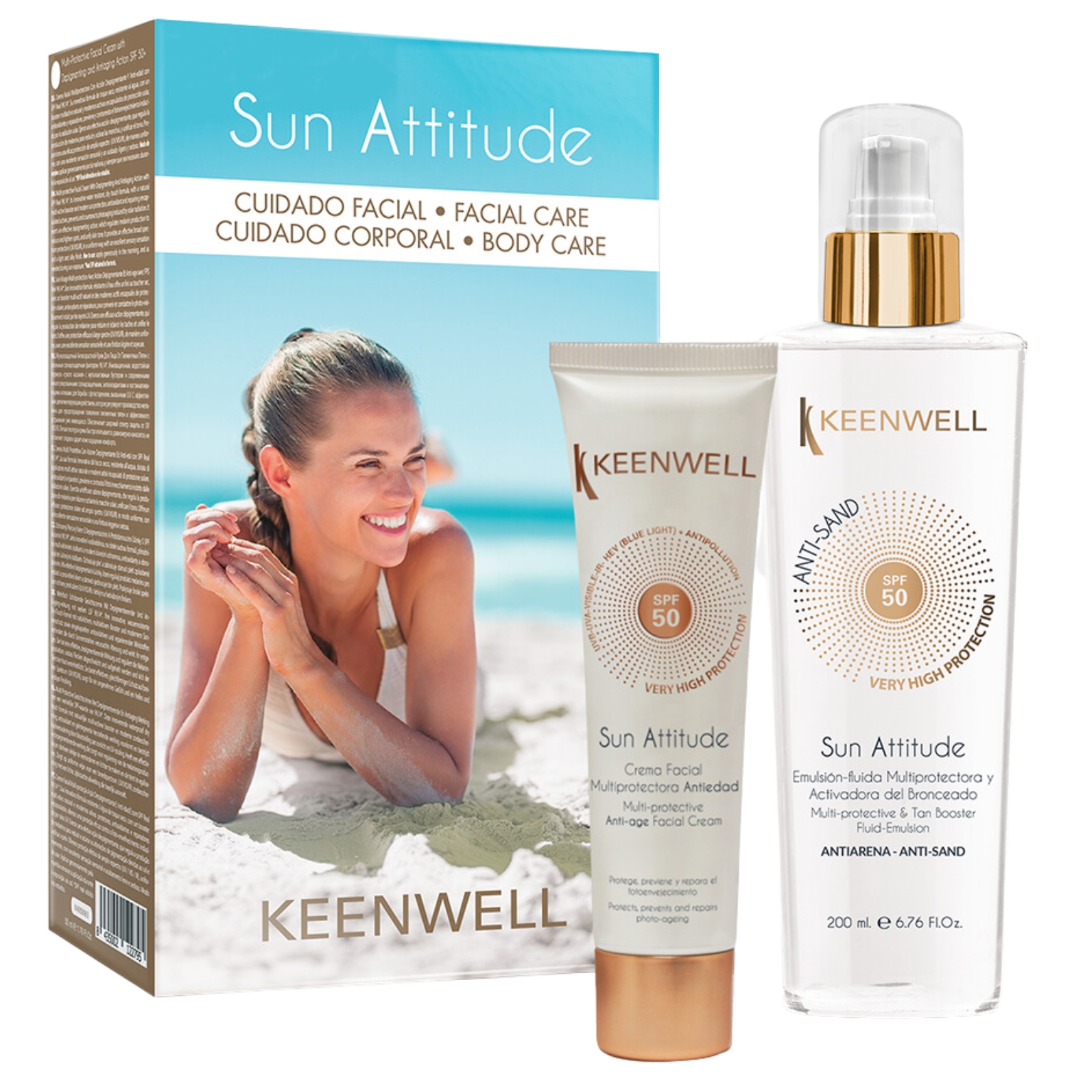 KEENWELL SUN ATTITUDE SPF 50 VEIDO KREMAS, 60 ml + FLUIDAS NUO SAULĖS SPF50, 200 ml 1 KEENWELL SUN ATTITUDE SPF 50 VEIDO KREMAS, 60 ml + FLUIDAS NUO SAULĖS SPF50, 200 ml